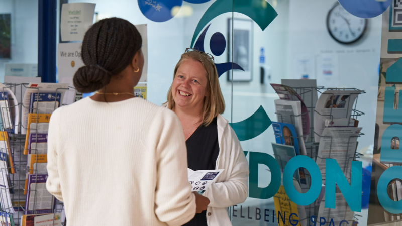 Two women talking to each other at Croydon Health and Wellbeing Space
