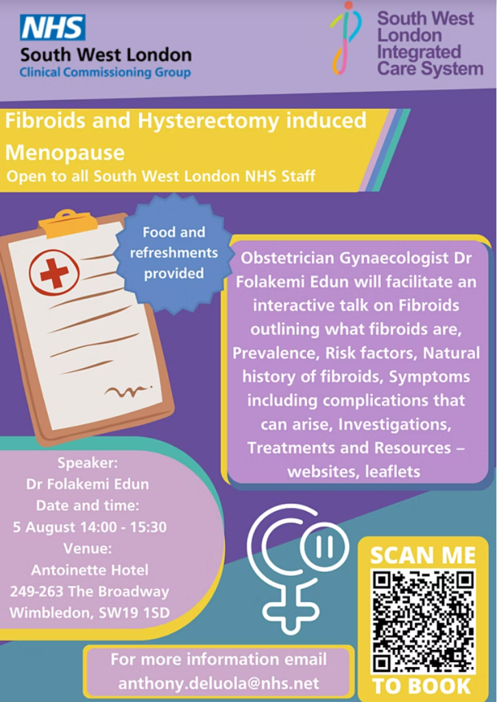 Fibroids and hysterectomy induced menopause event poster