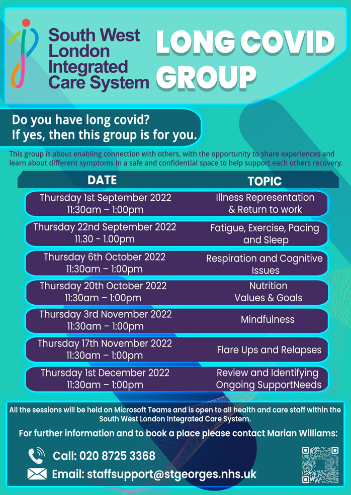 South West London ICS Long Covid Group for health and care staff poster