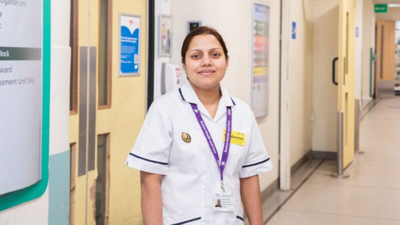 Portrait of Praleena Prakashan physiotherapist in hospital ward