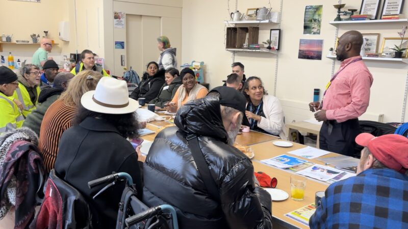 Members of the Learning Disability Alliance sitting around a table while the Community Nurses present.