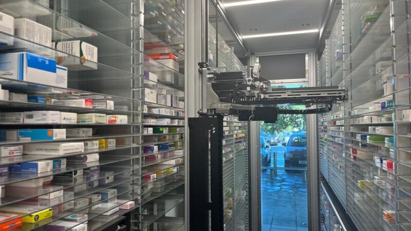 Robot selecting medicines at Nelson Pharmacy