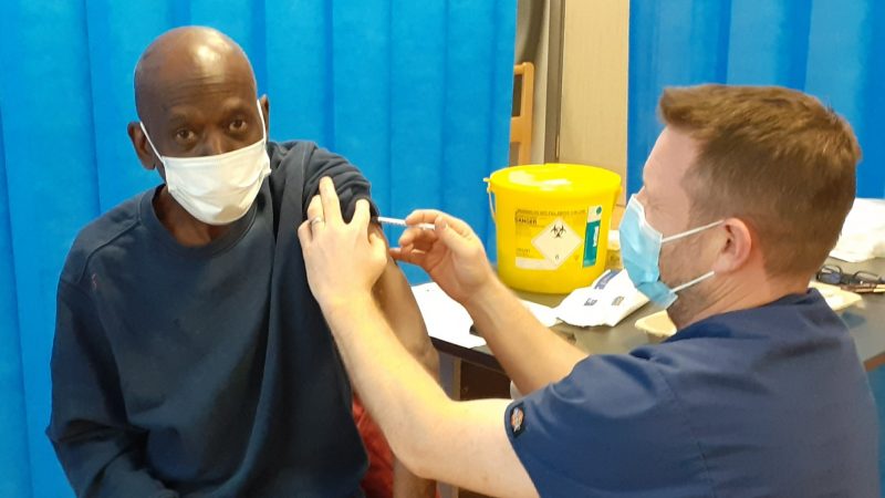 Edward Grier getting his Covid-19 vaccination at The Nelson Health Centre in South Wimbledon.