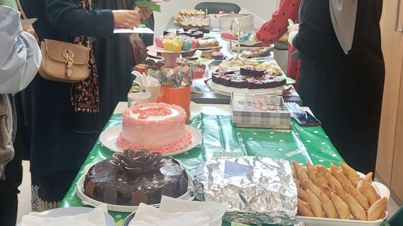 Cakes on a table at a cake sale at Sutton Mental Health Foundation