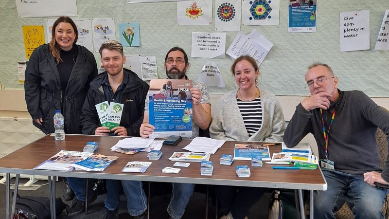 Some of the team at a monthly wellbeing drop-in session at Piper Hall, on the Cambridge Estate